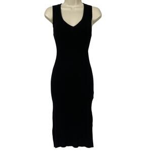 Magaschoni Sweater Dress Womens Medium Black Ribbed Knit Bodycon Midi Slit Sexy